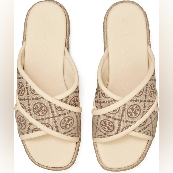 NWOT TORY BURCH T MONOGRAM CRISSCROSS ESPADRILLE SLIDES SIZE 8.5 - Picture 2 of 16